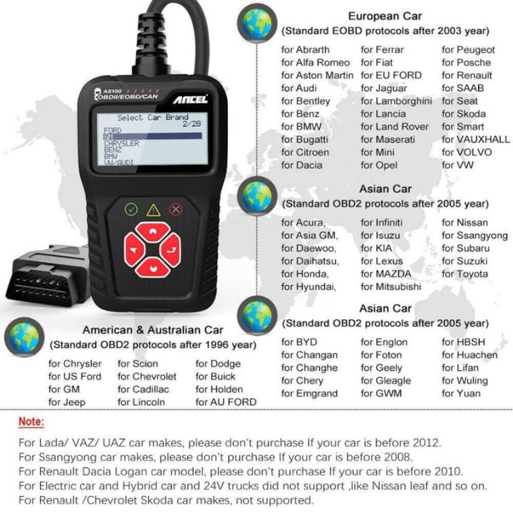 Ancel AS100 OBD2 Scanner Mobil Universal Bahasa indonesia